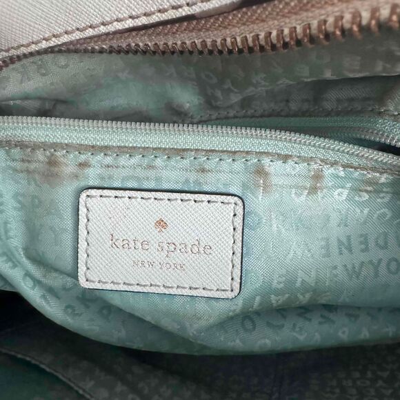 Kate Spade Light Blue Satchel Handbag Shoulder Strap PomPom Charm Vintage Spring - Picture 10 of 16